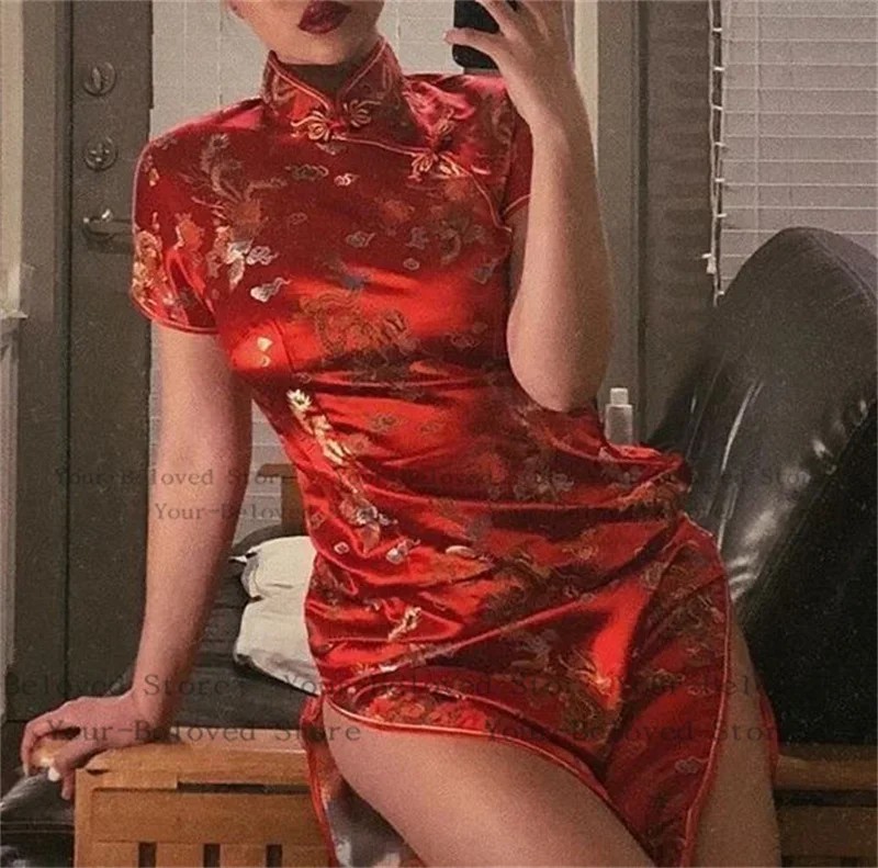  巡 Ǵн ī Cheongsam Women'evening Ƽ 巹  ߱ Ÿ Qipao ƾ ª Vestidos ÷  6Xl
